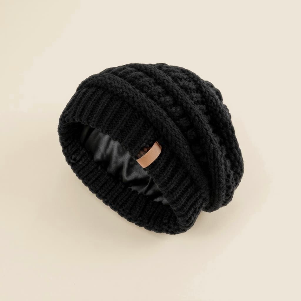 Chunky Knit Satin-Lined Beanie