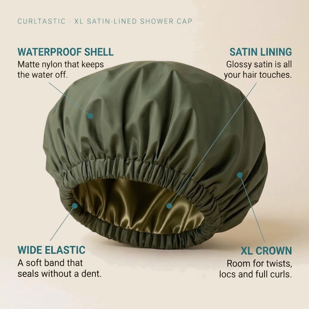 XL Satin-Lined Shower Cap — Waterproof, photo 6 of 8