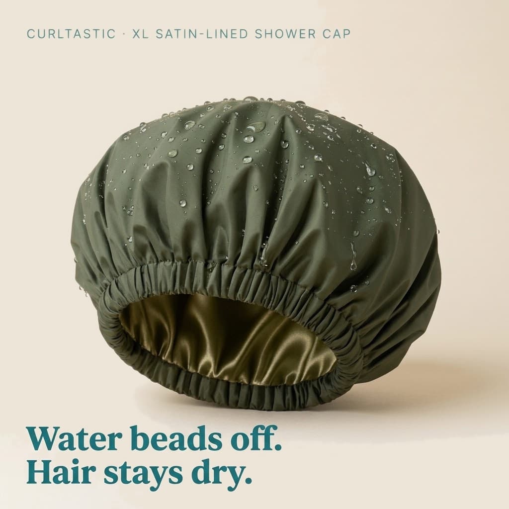 XL Satin-Lined Shower Cap — Waterproof, photo 7 of 8