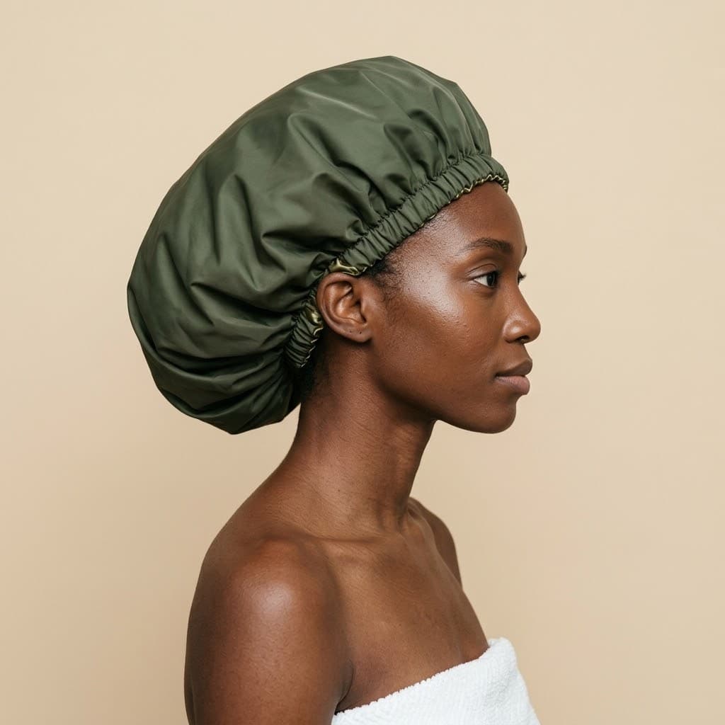 XL Satin-Lined Shower Cap — Waterproof, photo 3 of 8